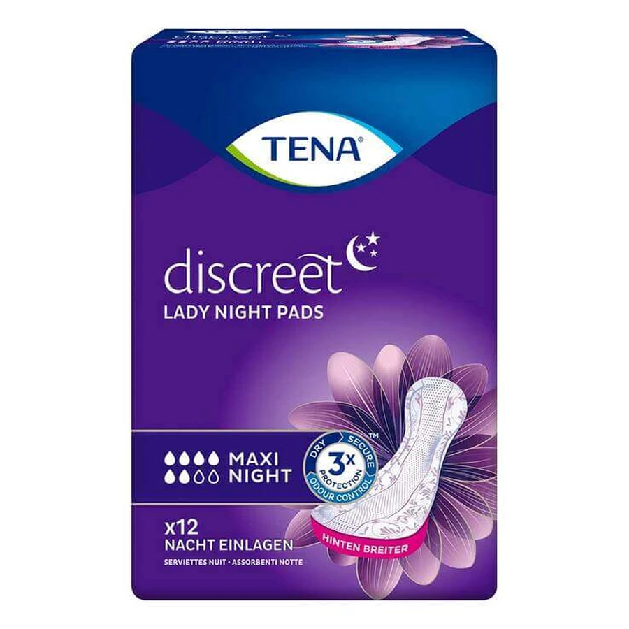 Absorbante TENA discreet Maxi Night pentru incontinență, 12 buc. n.v.
