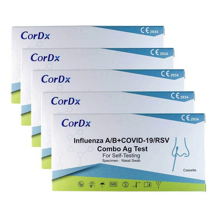 Cordx Influenza A / B + Covid-19 / RSV Combo Ag Laie Kombi Nasentest, 5x1 St Test