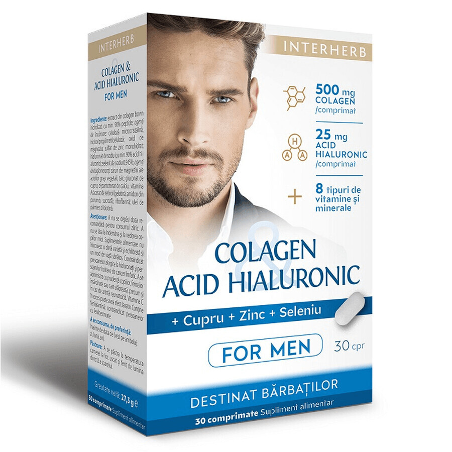 Kollagen und Hyaluronsäure mit Vitaminen und Mineralien für Männer, 500 mg, 30 Tabletten, Interherb
