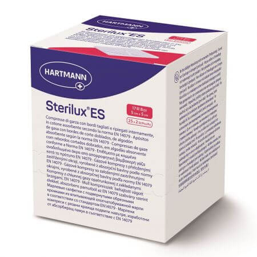 Comprese din tifon sterile Sterilux ES, 5 cm x 5 cm, 25 plicuri, Hartmann