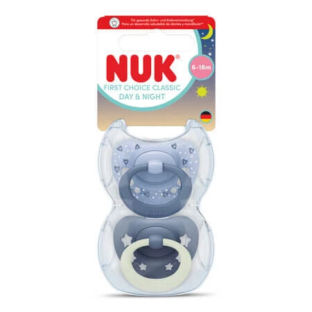 Day&Night First Choice Classic Schnuller-Set, Blau, 6–18 Monate, 2er-Pack, Nuk
