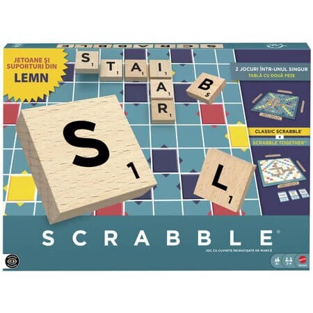 2-in-1-Scrabble-Spiel aus Holz auf Rumänisch, MTJLJ65, Mattel