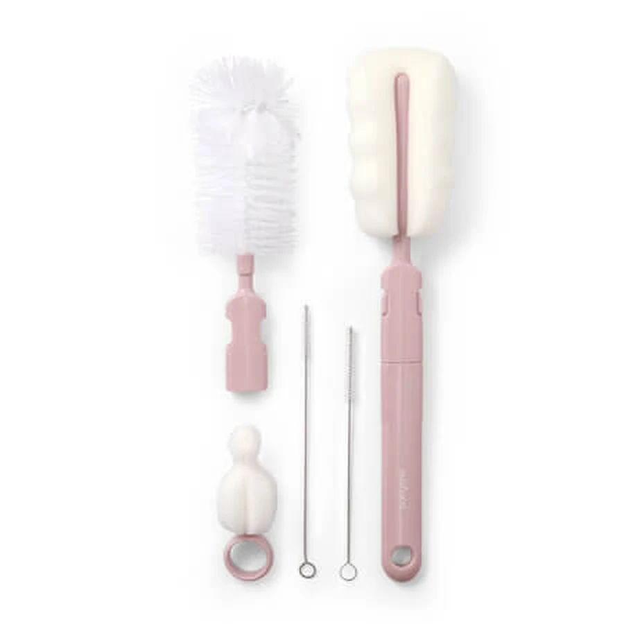 Set met flessen- en fopspeenborstels, roze, Babyono