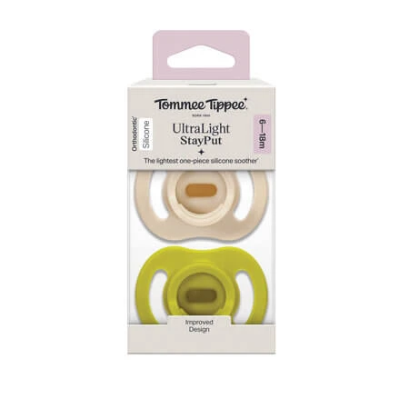 UltraLight-Kieferorthopädische Schnuller, Beige/Grün, 6–18 Monate, 2er-Pack, Tommee Tippee
