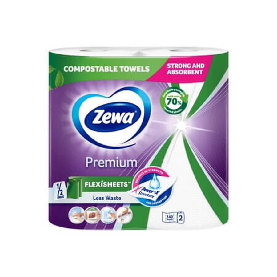 Asciugamani di carta Premium, 2 rotoli da 70 fogli, Zewa
