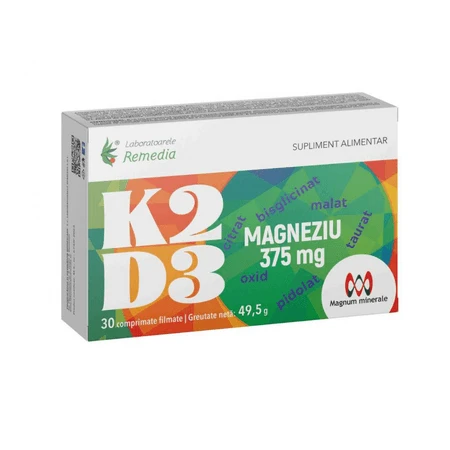 K2 + D3 + Magnesium, 375 mg, 30 Tabletten, Remedia Laboratories