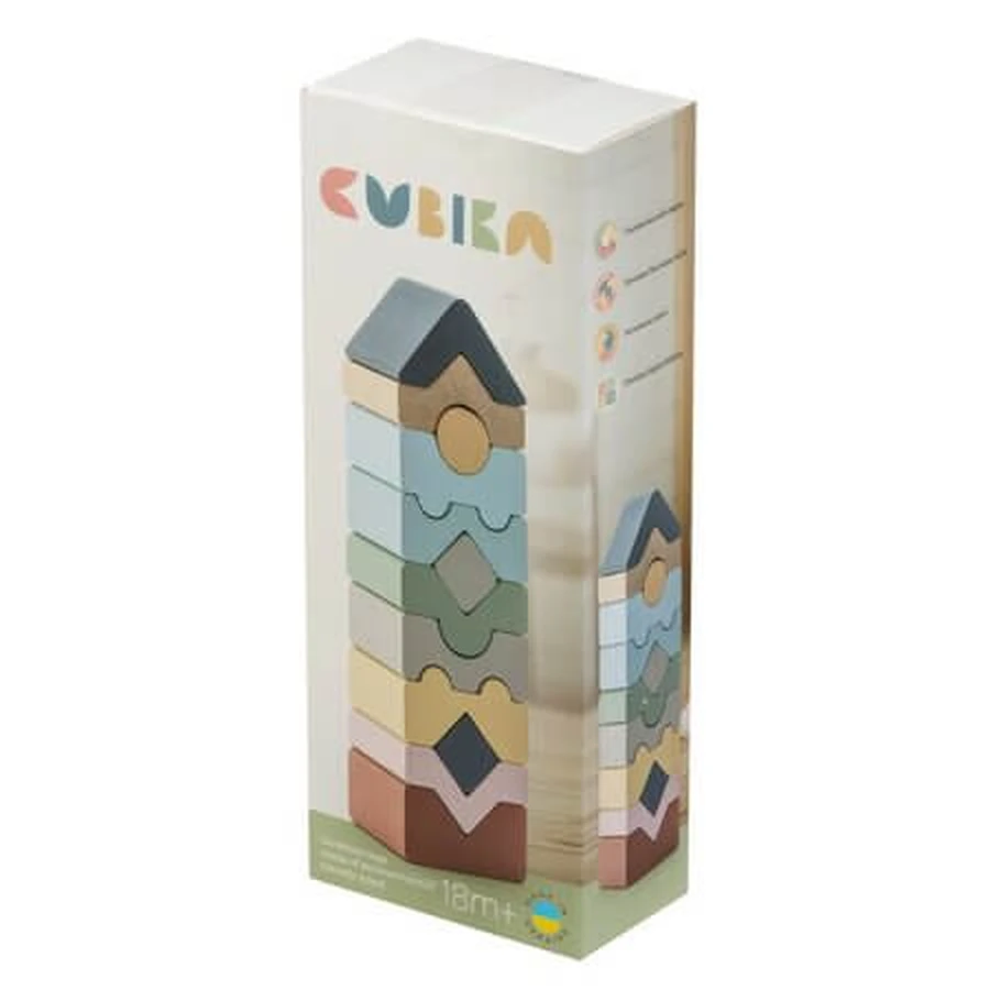 Jucarie Din Lemn, Set Constructii Turn, 18 luni+, 12 piese, Cubika
