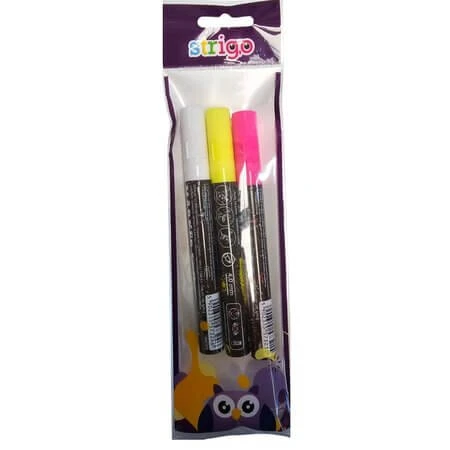 Set mit Kreidemarkern mit runder Spitze, Weiß, Gelb, Rosa, 3er-Pack, Strigo