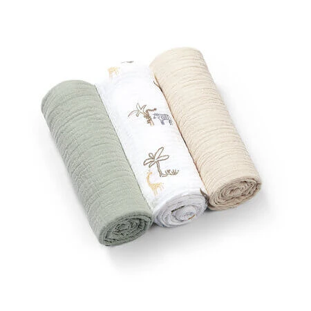 Windeln aus Crepon-Musselin, 70 x 70 cm, Mint, 3er-Pack, Babyono