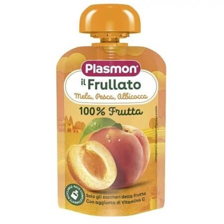 Apfel-, Pfirsich- und Aprikosenpüree, ab 6 Monaten, 100 g, Plasmon