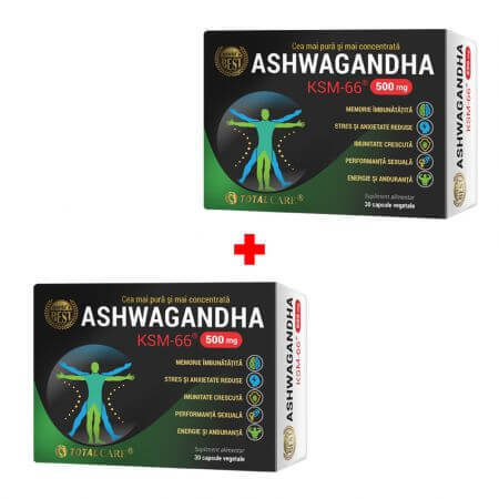 Paket Ashwagandha KSM-66, 30 Kräuterkapseln + 50% Rabatt auf das 2. Produkt, Cosmopharm
