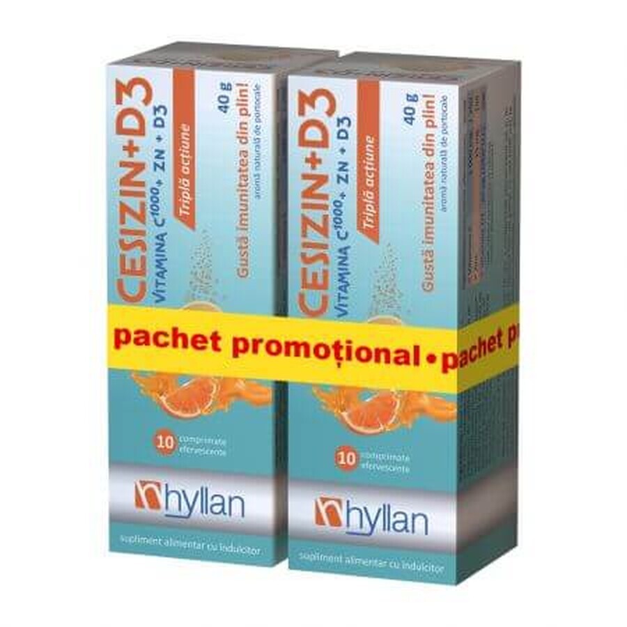 Pachet Promotional 1+1 Cesizin + D3 Hyllan, 2 x 10 comprimate efervescente, Hyllan