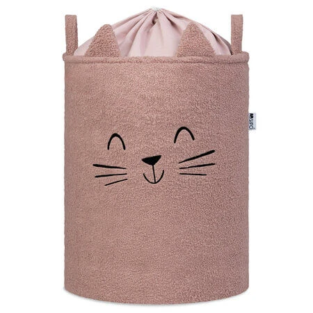 Zusammenklappbarer Aufbewahrungskorb, rosa, Plüschkatze aus Bouclé, 43 l, Sipo