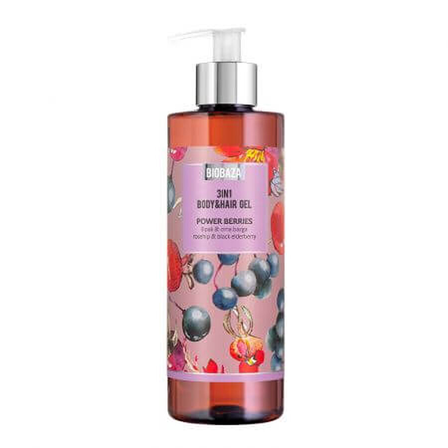 Sampon si gel de dus, cu extract de macese si fructe de soc negru, Power Berries, 400 ml, Biobaza