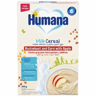 Cereali con latte, grano saraceno, mais e mela, Monday+, 200 g, Humana
