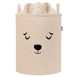 Panier de rangement pliable, 43 L, beige, ours en peluche bouclé, Sipo
