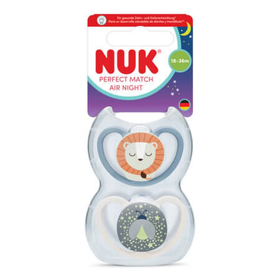 Set suzete Perfect Match Air Night, 18-36 luni, 2 bucati, Nuk