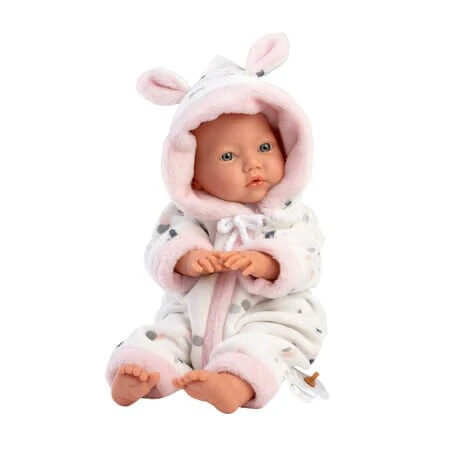 Baby-Puppe in einer bunten Latzhose mit Polka-Dots, 31 cm, ab 3 Jahren, Llorens