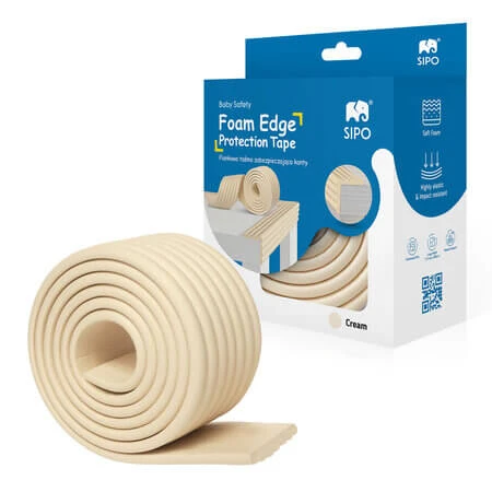 Schutzband für Möbelecken und -kanten, 2 m x 75 mm, cremefarben, Sipo