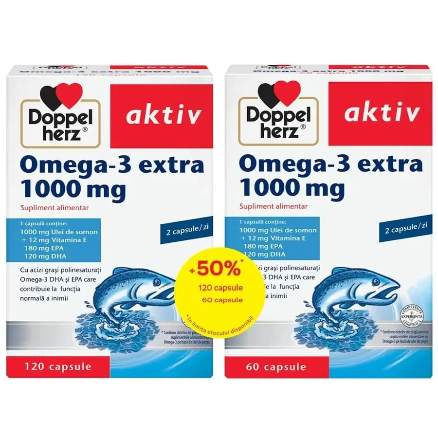 Pachet Omega - 3 Extra, 1000 mg, 2x120+60 capsule, Doppelherz 