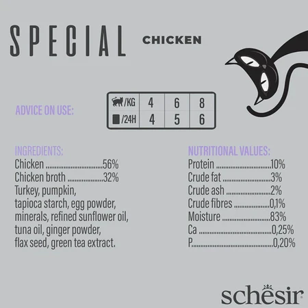 SCHESIR Special Light, Chicken, grain-free wet cat food pouch, for cats with obesity, (mousse), 70g