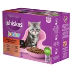 WHISKAS Junior Classic Selections, agneau, bœuf, poulet et volaille, aliments humides pour chats en sachets (en sauce), lot de 12 sachets de 85 g