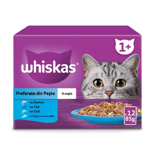 WHISKAS Selections, Ryby, Mokra karma dla kotów w saszetkach (w galaretce), zestaw, 85 g × 12