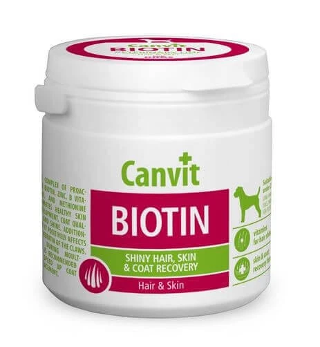 CANVIT Biotin, XS-S, Nahrungsergänzungsmittel für Haut und Fell von Hunden, Flasche, 100 g
