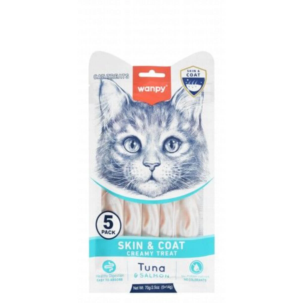 WANPY Haut- und Fell-Leckerbissen, Thunfisch und Lachs, funktionelle Katzenleckerbissen für Haut und Fell, (Püree), 70 g