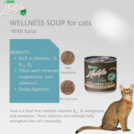 NATURES PROTECTION Lifestyle Sensitive Digestion Soup, Tuna, single-protein wet cat food, digestive system, (topping), 140g