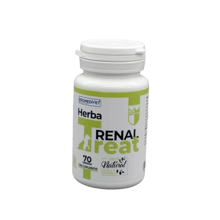 PROMEDIVET Herba-Treat Renal, XS-XL, Nahrungsergänzungsmittel zur Unterstützung der Nierenfunktion bei Hunden und Katzen, Flasche, 70 Tabletten