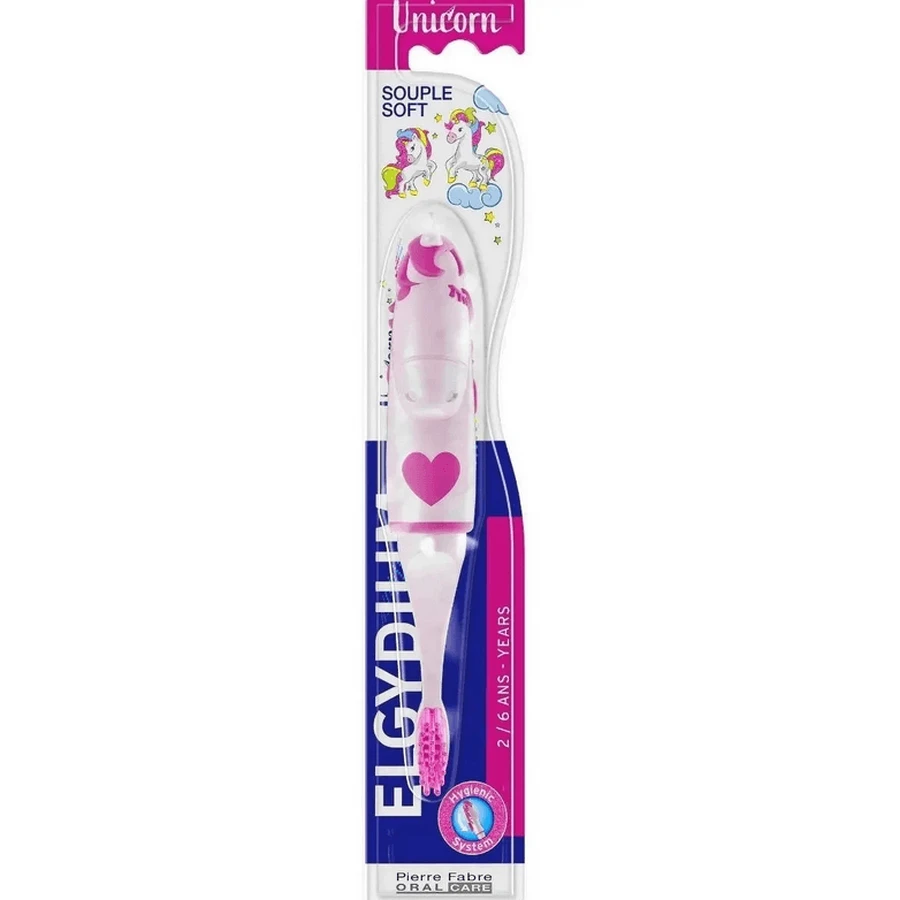 Elgydium | Kids Souple Soft Unicorn Periuță de dinți pentru copii, 2-6 ani | 1 buc.