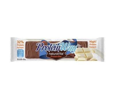 Protein Way Riegel | Geschmack: Weiße Schokolade | Proteinriegel mit Geschmack nach weißer Schokolade und Kakaoglasur | Zuckerfrei | 50 g