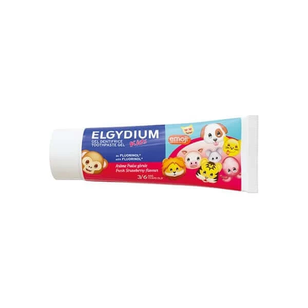 Elgydium | Kids Emoji Zahnpasta-Gel | Kinderzahnpasta mit Erdbeergeschmack | 50 ml