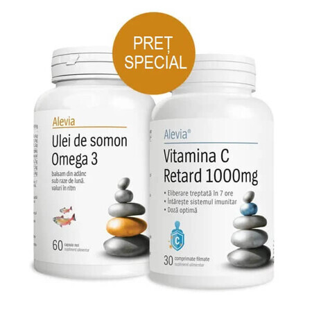 Ulei de somon Omega 3 + Vitamina C Retard 1000 mg, 60 + 30 capsule, Alevia