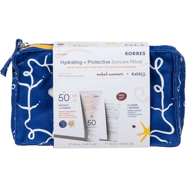 Korres | Sonderangebot: Sonnenschutz mit getönter Gesichts-Sonnencreme mit Joghurt LSF 50, 50 ml, griechische Joghurt-Reinigungscreme mit Probiotika,