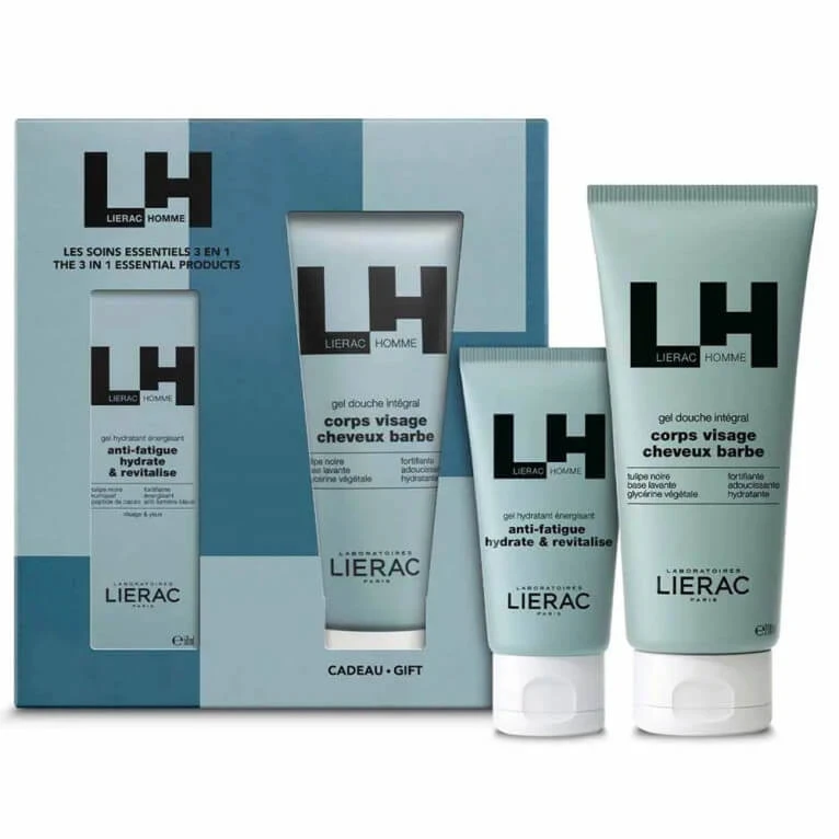 LIERAC HOMME ESSENTIAL CARE GESCHENKSET: FEUCHTIGKEITSGEL + DUSCHGEL +