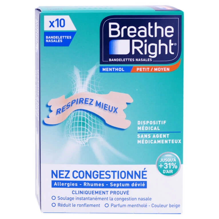 BREATHE RIGHT MENTHOL-NASENSTREIFEN, 10ER-PACK, KLEIN/MITTEL