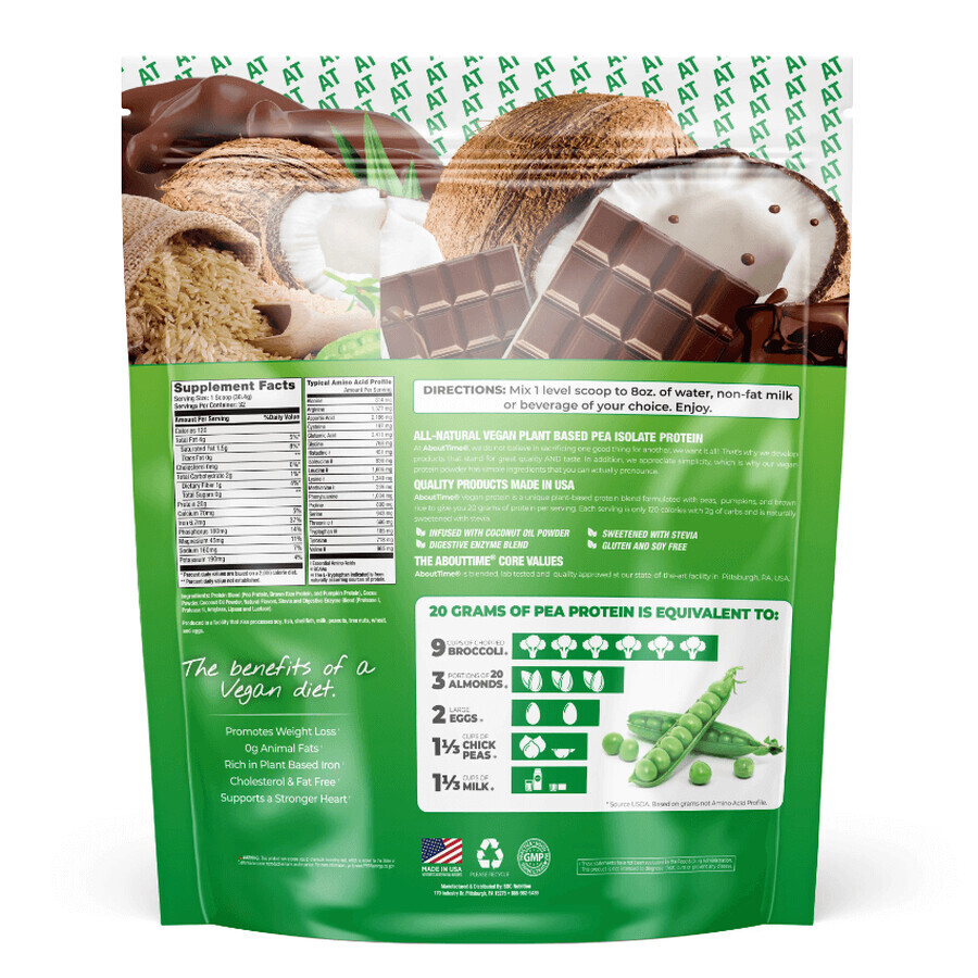 Abouttime Vegan Protein Veganes Protein mit natürlichem Schokoladengeschmack, 972.8