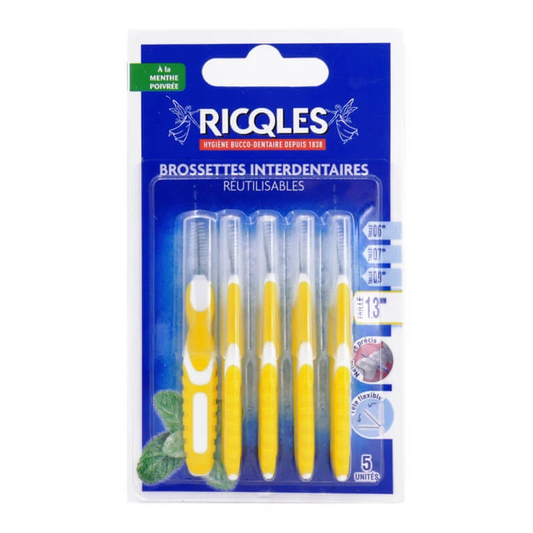 RICQLES 5 WIEDERVERWENDBARE ZWISCHENZAHNBÜRSTEN, 1,3 MM