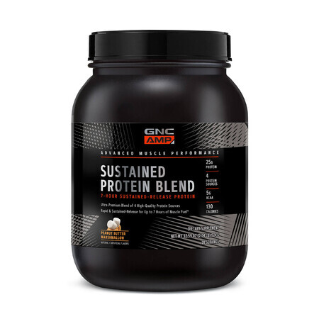 Gnc Amp Sustained Protein Blend Amestec Proteic Cu Aroma De Bezea Si Unt De Arahide, 924 G