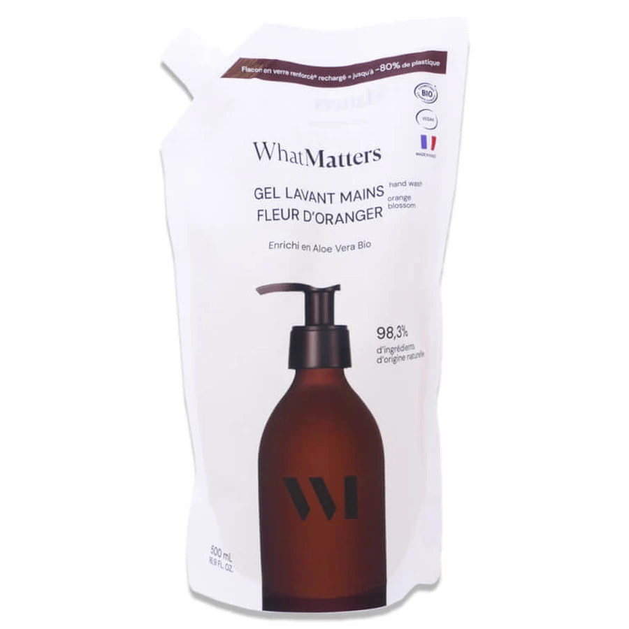 WHATMATTERS ECO REÎNCĂRCARE GEL DE SPĂLAT MÂINILE CU FLORI DE PORTOCAL 500 ML