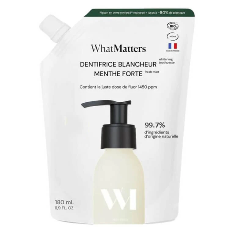 WHATMATTERS ECO WHITENING ZAHNPASTE NACHFÜLLUNG, STARKE MINZE, 180 ML