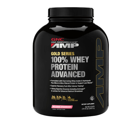 Gnc Pro Performance Amp Amplified Gold Series 100% proteine ​​del siero di latte avanzate al gusto di fragola, 2242,5 g