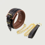 Padded Leather Collar With Gold Chain - Black/Brown