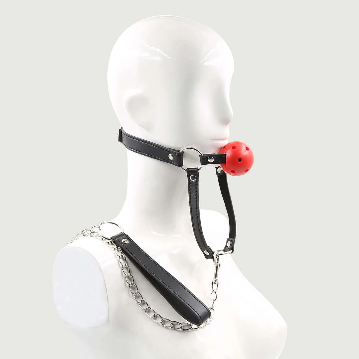 Atmungsaktiver Lederknebel mit Riemen – Rot