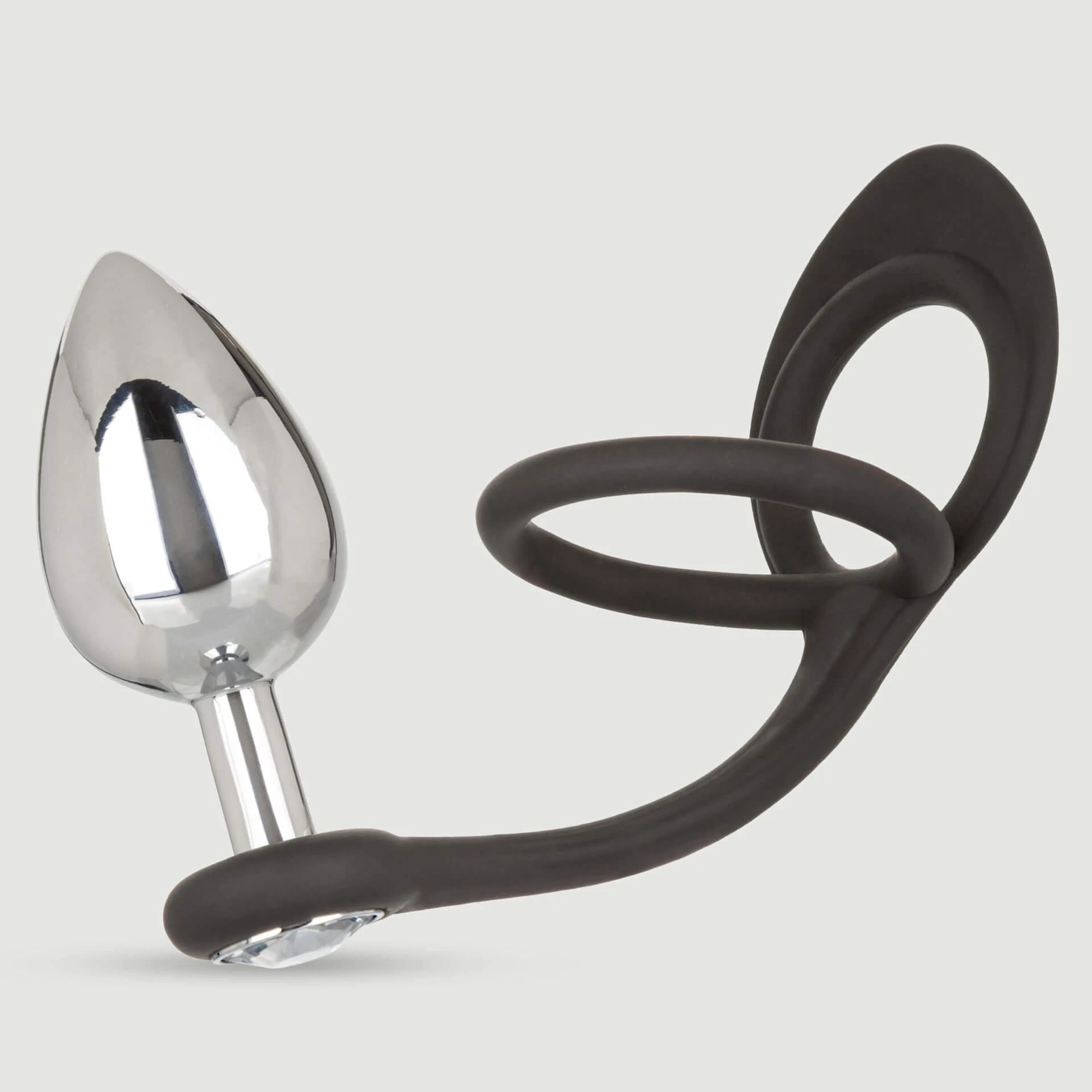 Tear Drop Ball Stretcher & Metall-Anusplug mit Schmuckstein – Silber