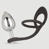 Tear Drop Ball Stretcher & Metall-Anusplug mit Schmuckstein – Silber
