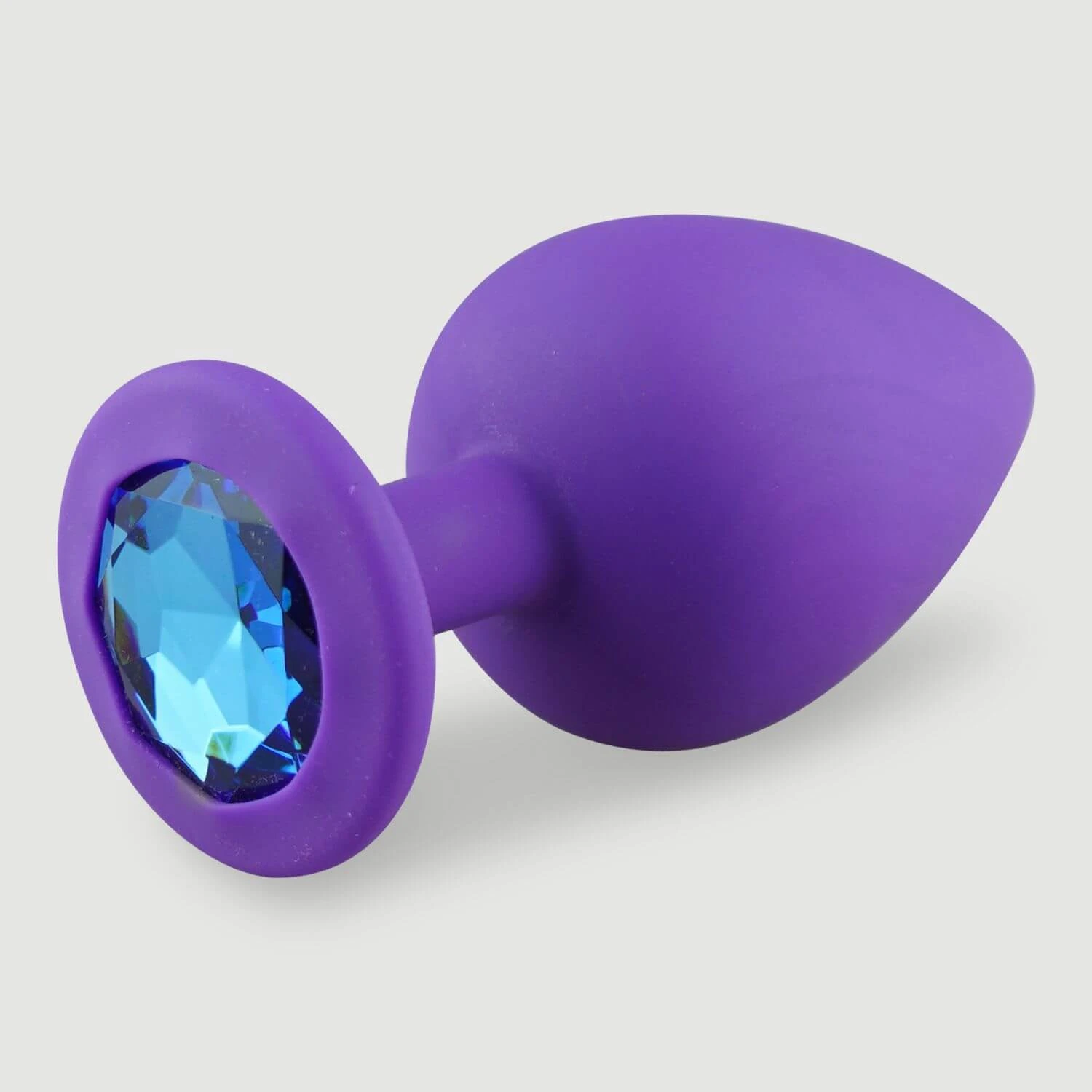 Anal Collection – Großer Analplug aus Silikon mit rundem Schmuckstein – Lila/Hellblau