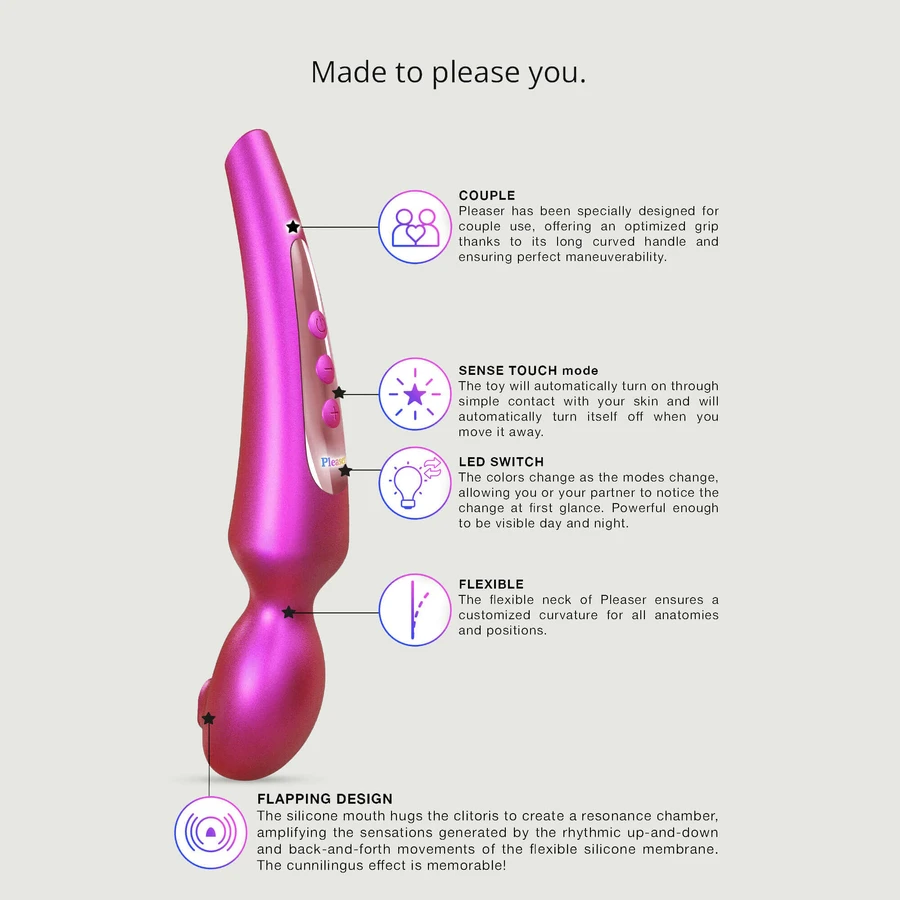 Stymulator łechtaczki Pleaser Premium z ruchomymi skrzydełkami – różowy opalizujący: ceny i cechy